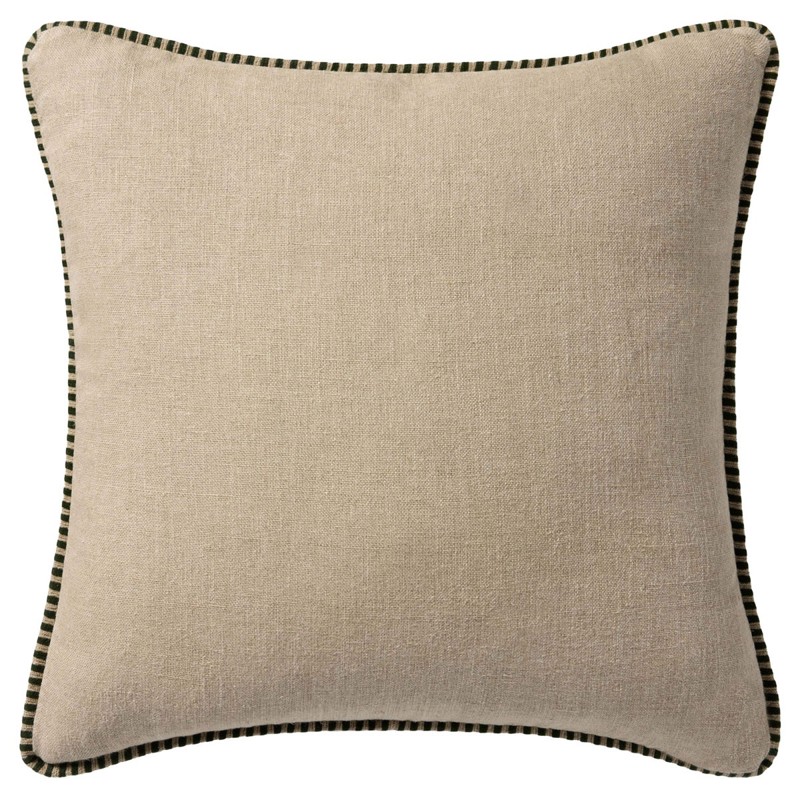 Yara Coastal Beach Beige Linen Throw Pillow - 22x22