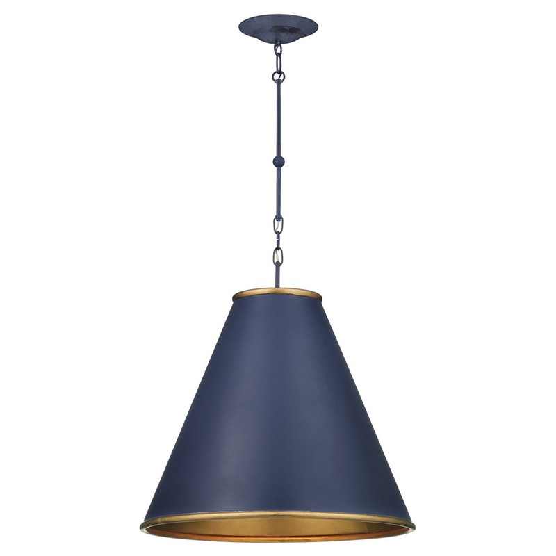 Penelope Updated Traditional Blue Iron Cone Single Pendant - Large