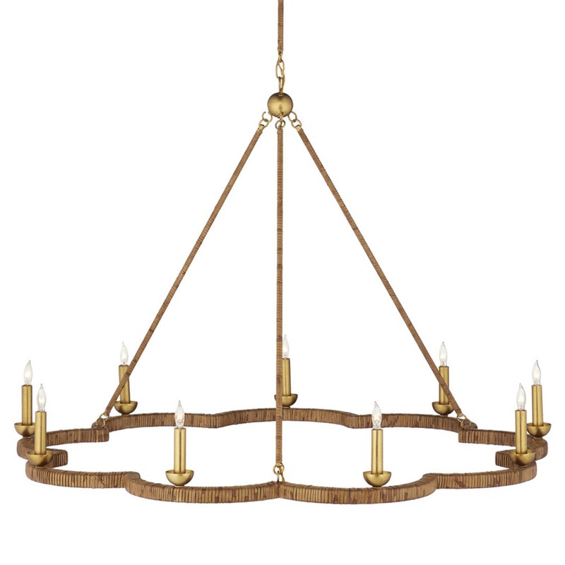 Caelia Coastal Beach Brown Rattan Scalloped Chandelier