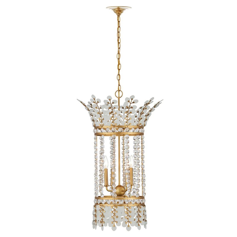Cian Updated Traditional Frosted Glass Crystal Brass Iron Lantern