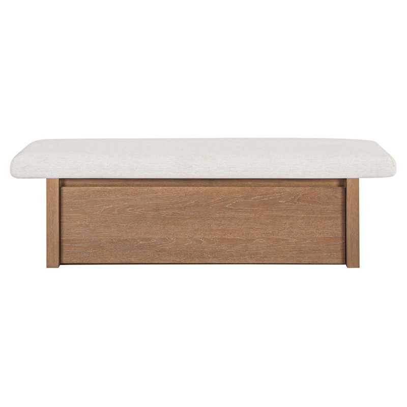 Mona Modern Classic Oat Chenille Brown Oak Storage Bench by Moes Home Collection