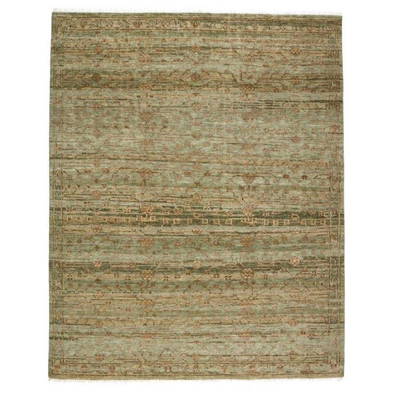 Lioran Updated Traditional Green Wool Floral Patterned Hand Knotted Rug - 6'x9'
