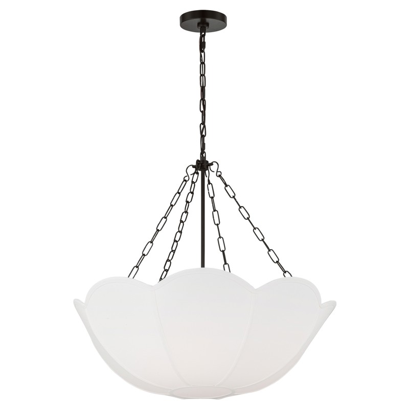 Visual Comfort Studio Stassi French Country Aged Iron White Scalloped Shade 3 Light Chandelier