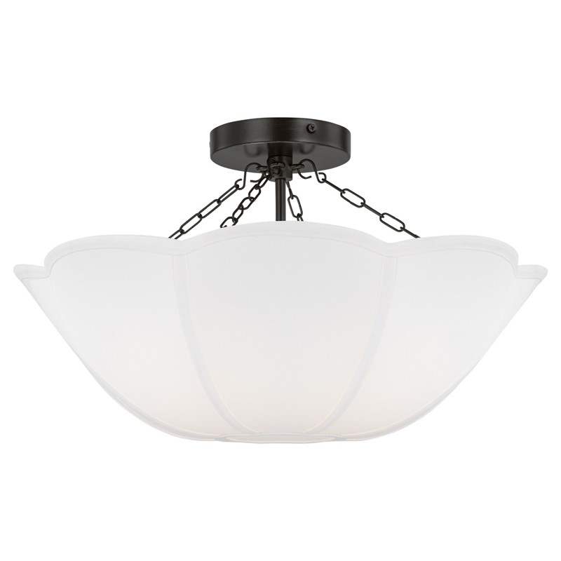 Visual Comfort Studio Stassi French Country Aged Iron White Scalloped Shade Semi Flush Mount