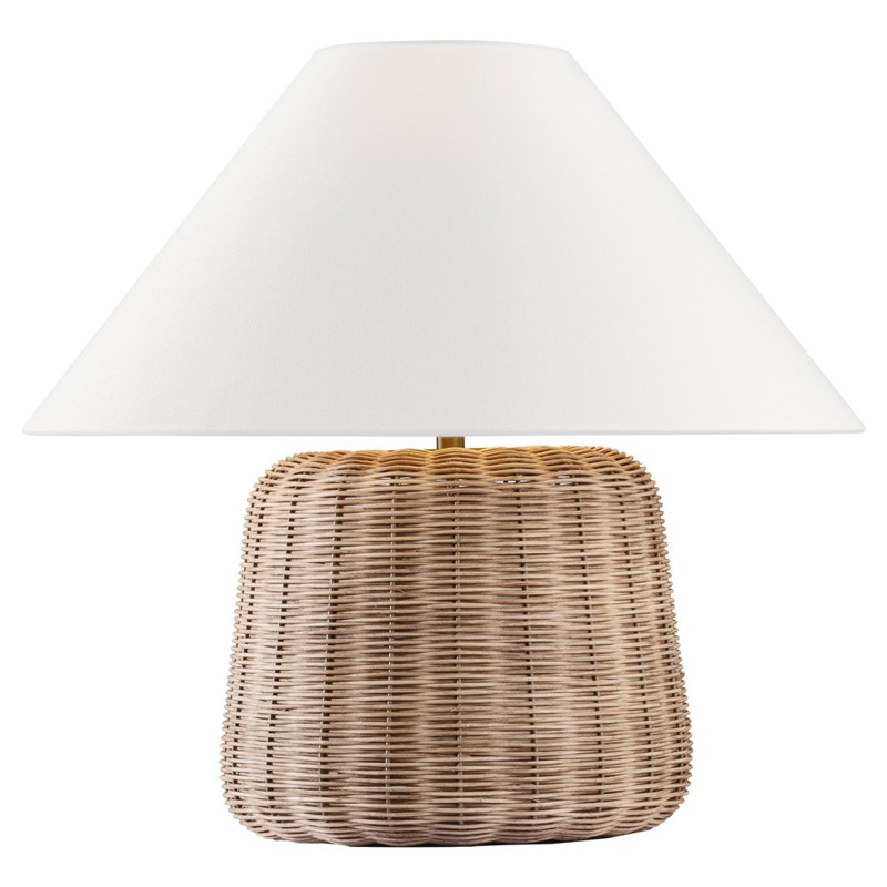Visual Comfort Studio Dumar Coastal Beach Blonde Woven Rattan Round Table Lamp
