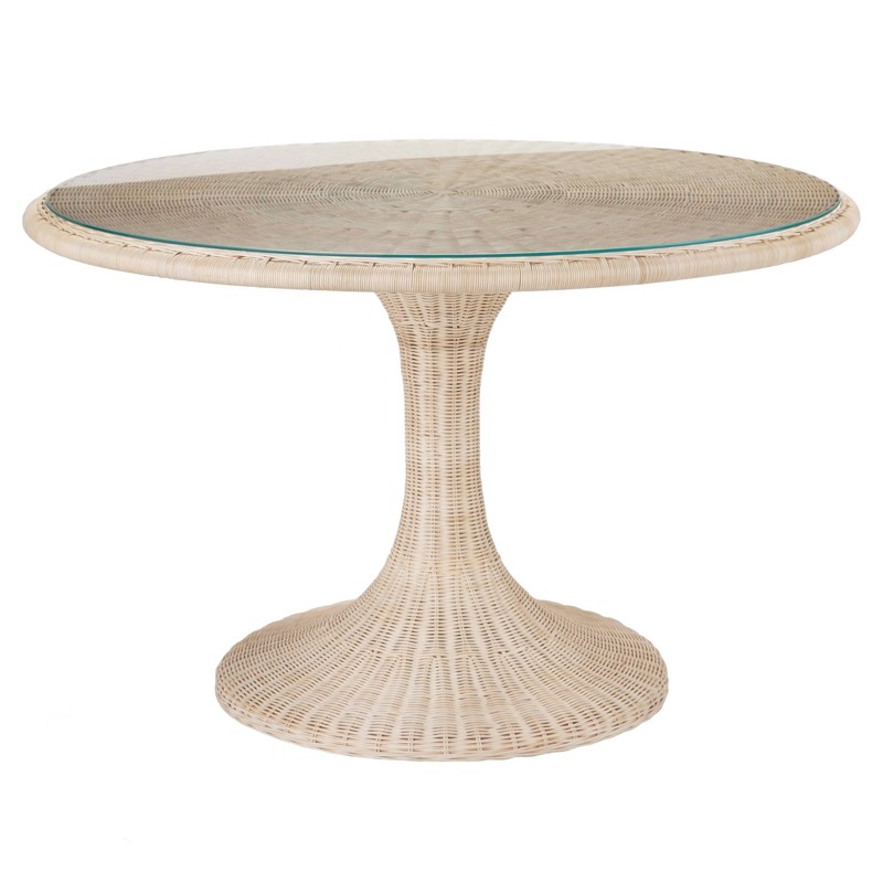 Beckey Coastal Beach Natural Rattan Glass Round Dining Table - 48"