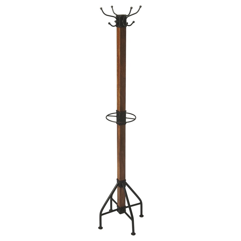 Marcia Traditional Dark Brown Mango Wood Black Iron Coat Rack