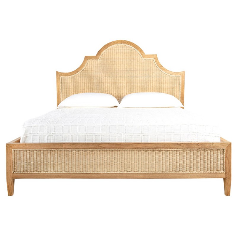 Allard Coastal Beach Brown Wood Natural Woven Rattan Bed - King