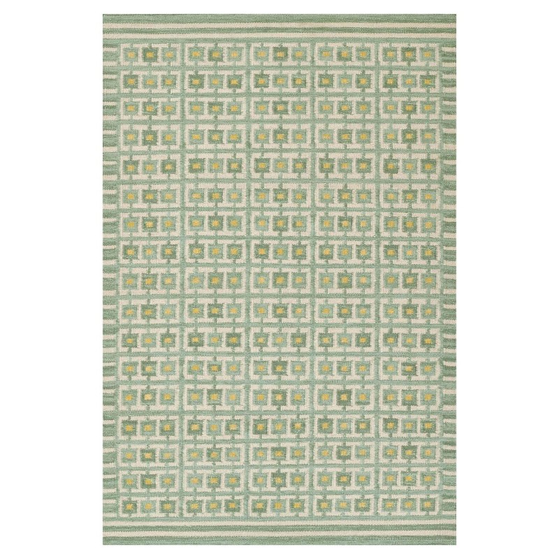 Carys Updated Traditional Green Wool Grid Patterned Rug - 5'x8'