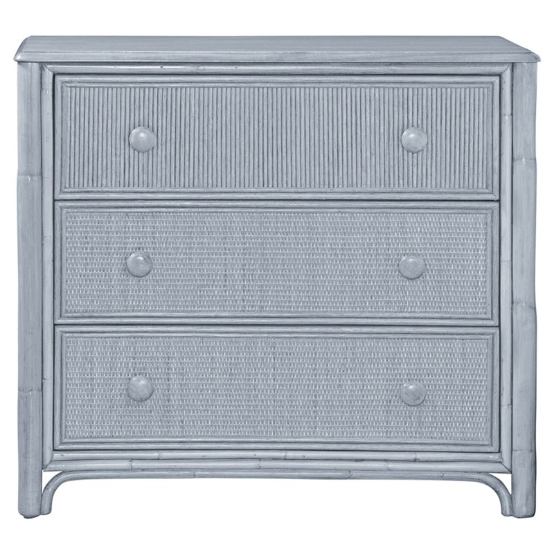 Elliana Coastal Beach Blue Woven Rattan Bachelor Chest