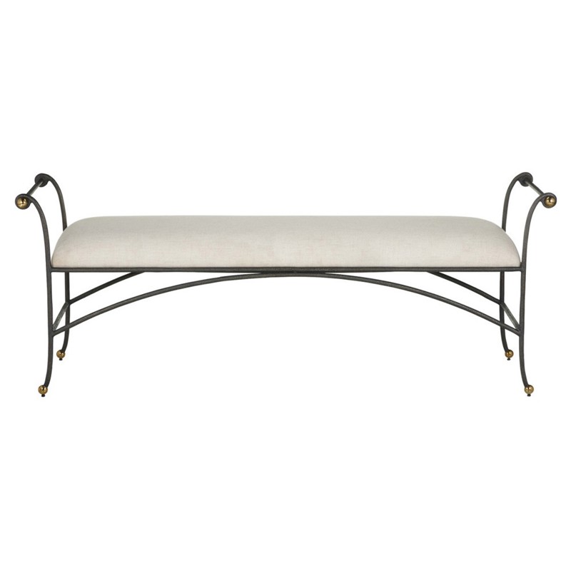 Nicole Updated Traditional Beige Performance Black Steel Bedroom Bench