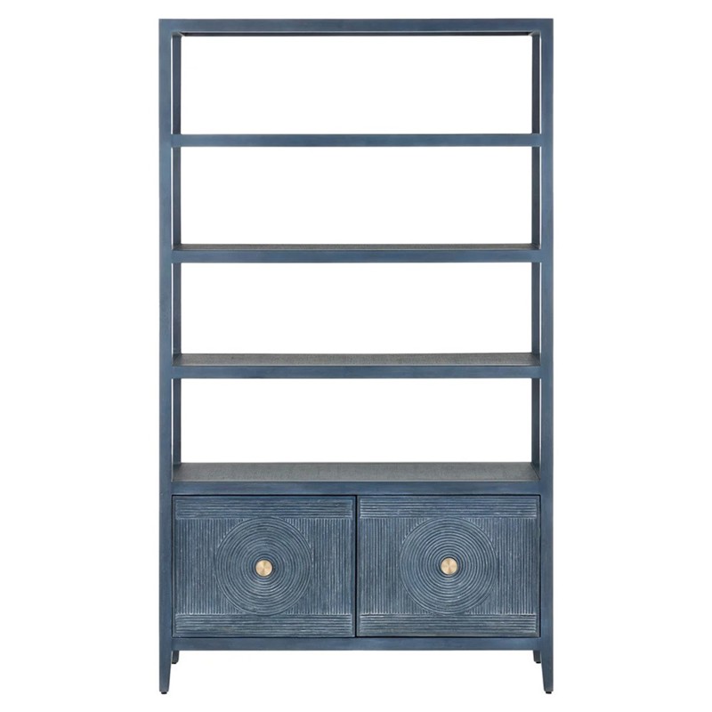 Bella Coastal Beach Blue Rattan Wood Etagere
