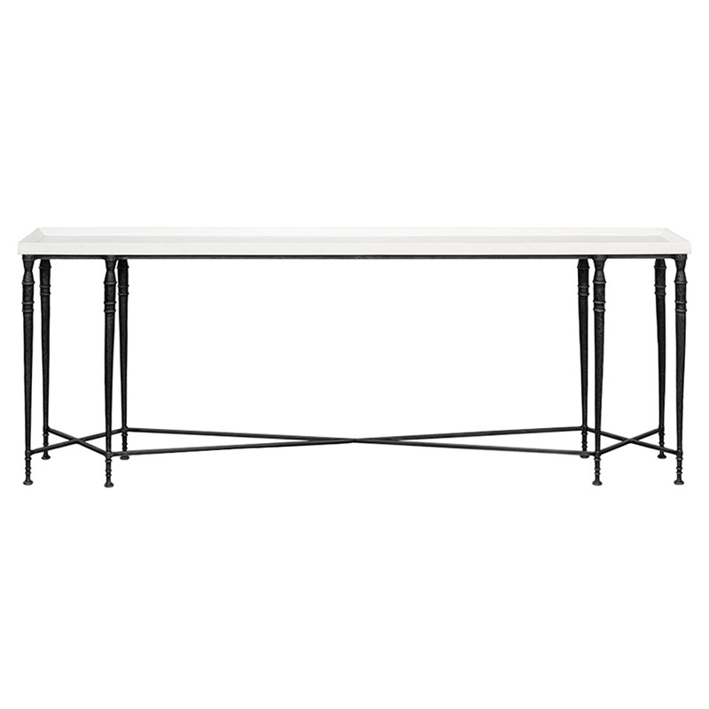 Daniel French Country Off White Wood Black Iron Rectangular Console Table