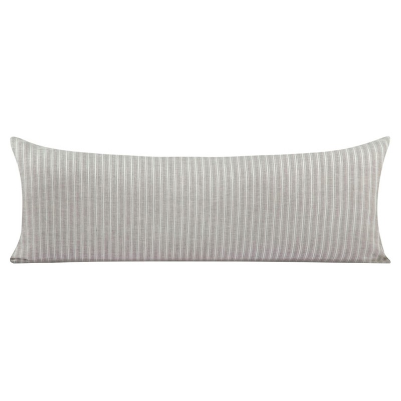 Yvora Coastal Beach Light Grey Striped Linen Lumbar Pillow - 14x40
