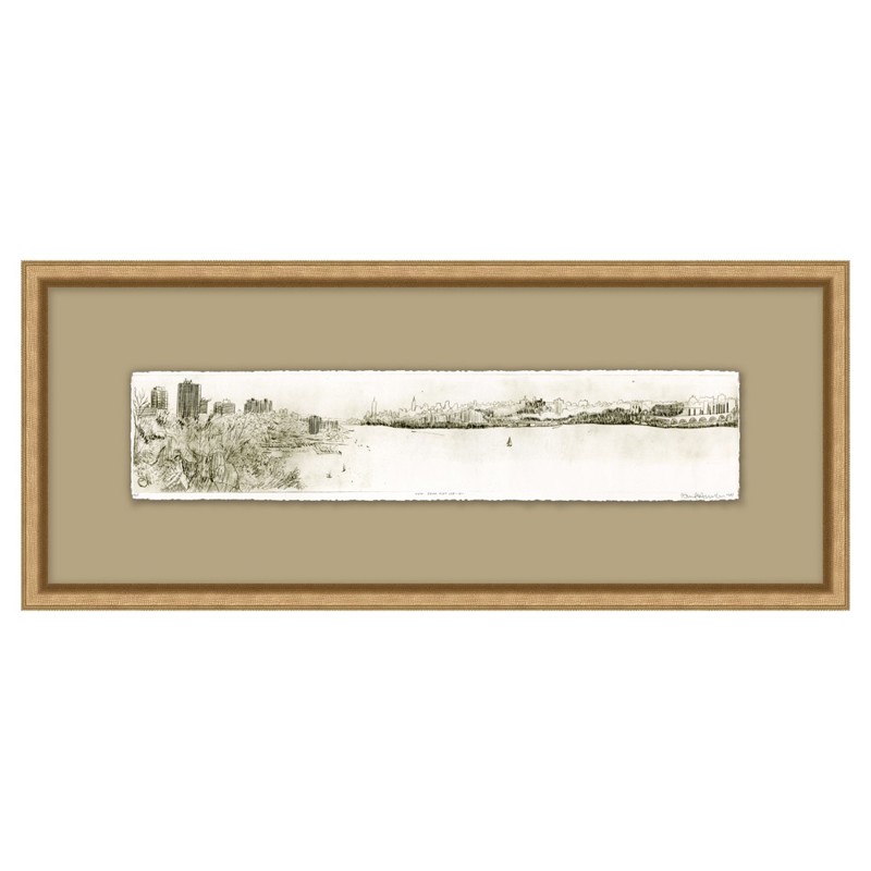 Renan Coastal Beach White Landscape Satin Gold Frame Illustration - 11x25