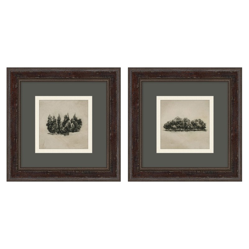 Anselm Rustic Grey Forest Dark Walnut Frame Diptych Illustration - 14x14