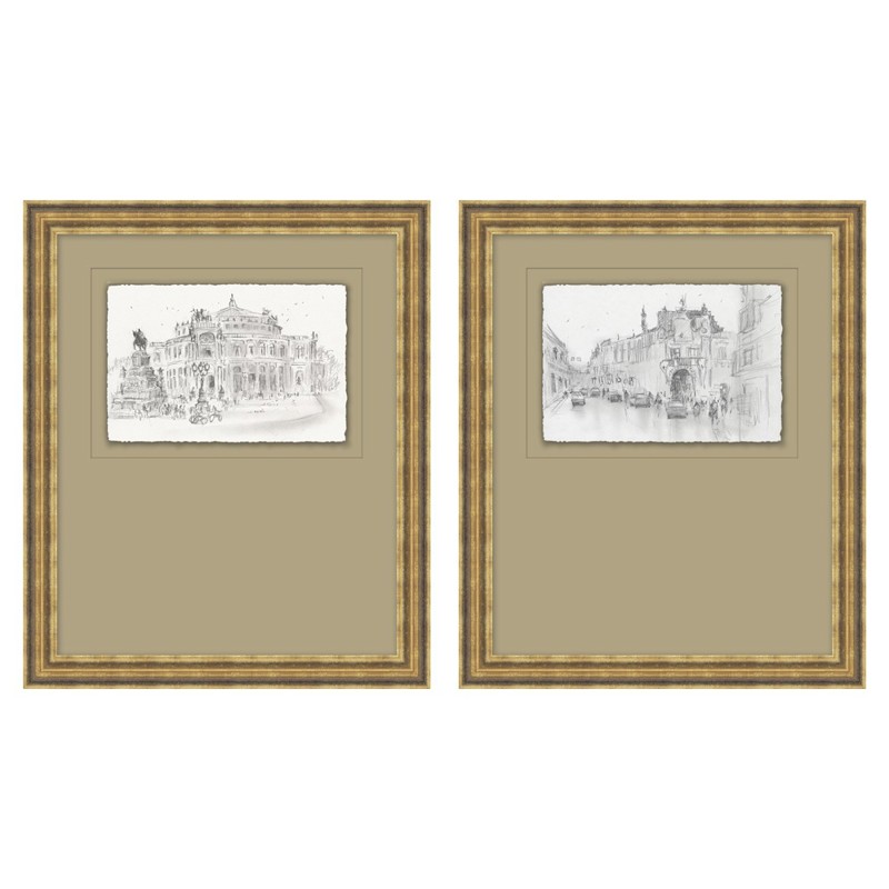 Saffira French Country Architecture Antique Gold Frame Diptych ...