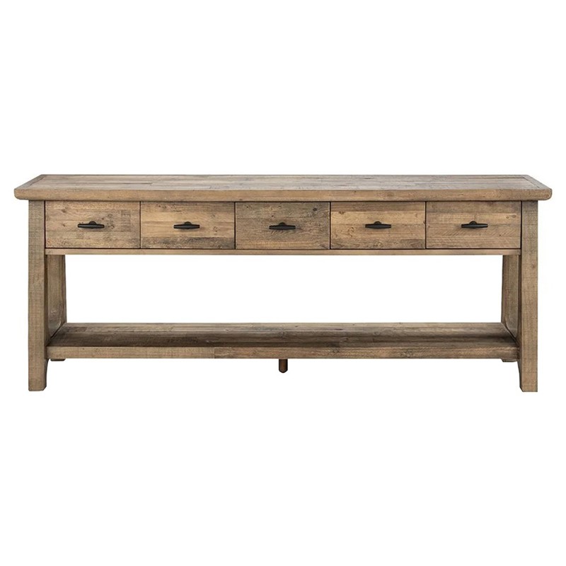 Alwin Rustic Lodge Brown Reclaimed Pine Wood Rectangular Console Table