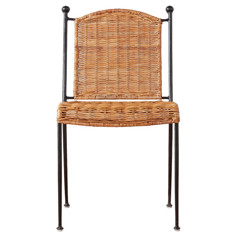 Mirea Coastal Beach Natural Rattan Woven Iron Stackable Outdoor Dining Chair
