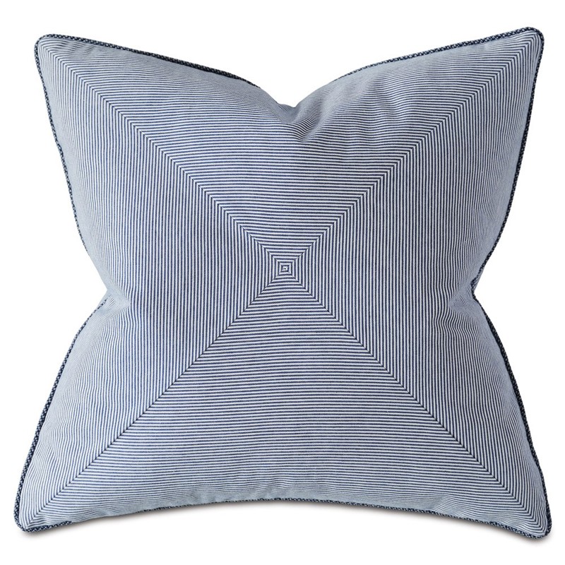 Caiya Coastal Beach Blue Striped Cotton Throw Pillow - 20x20