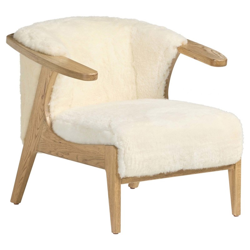 Fabian Modern Classic Cream Shearling Natural Oak Arm Chair by Four Hands