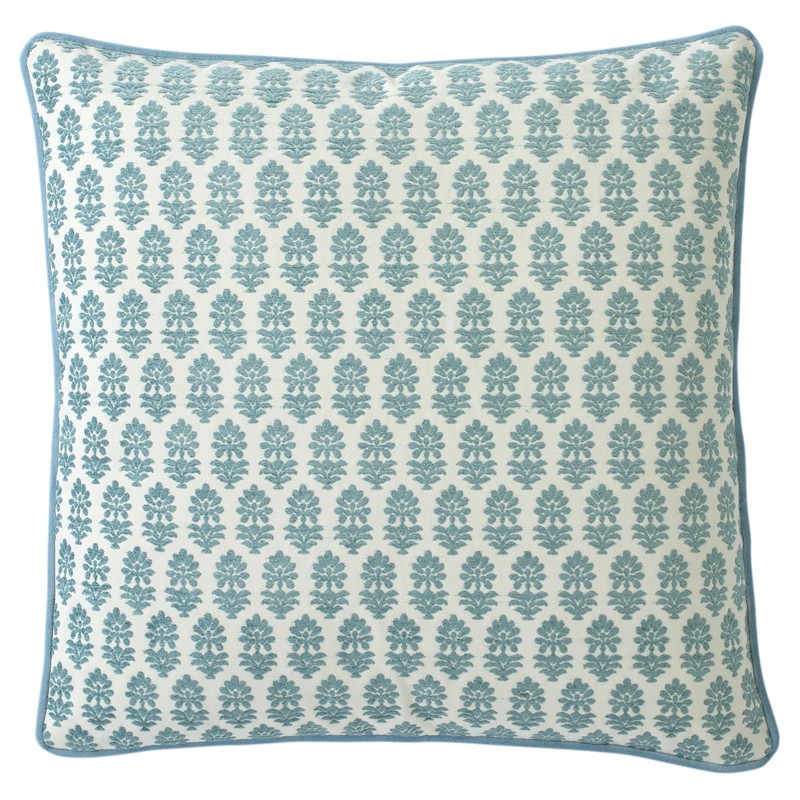 Merritt Sea Blue Embroidered Throw Pillow - 22x22