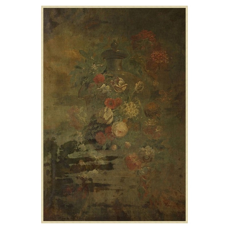 Zaira French Country Green Floral Antique Silver Painting - 46x31