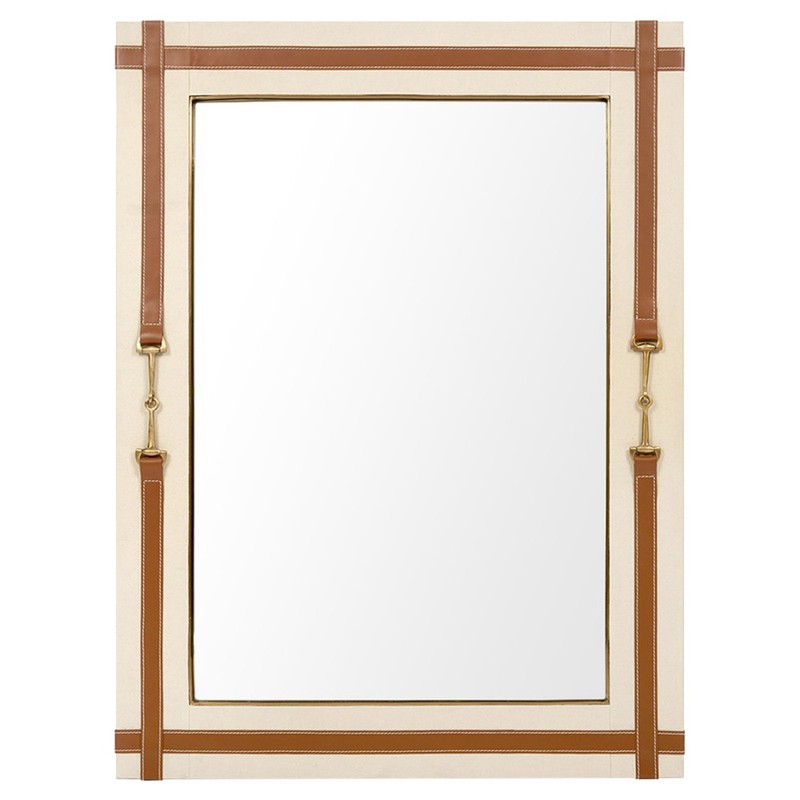Buckley Traditional Tan Leather Natural Canvas Rectangular Wall Mirror