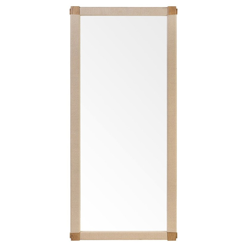 Janey Coastal Beach Natural Rush Brown Oak Floor Mirror