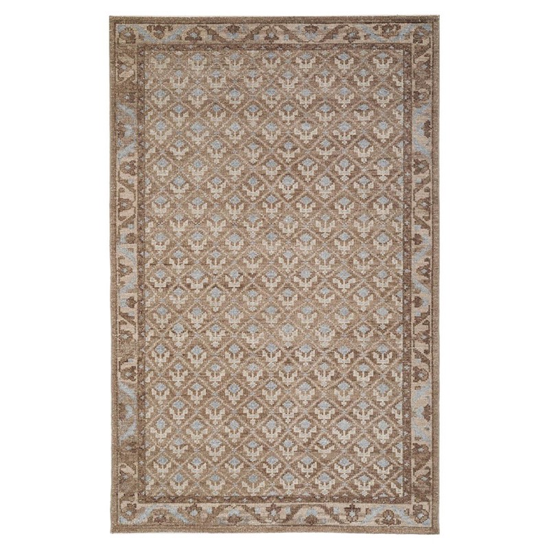 Gaia Brown Wool Floral Lattice Patterned Hand Knotted Rug - 5'x8'