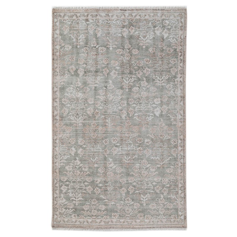 Taya French Country Green Floral Patterned Indoor Outdoor Hand Knotted Rug - 7'9"x9'9"