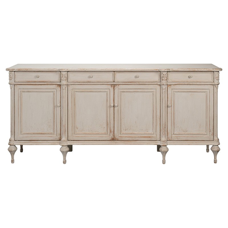 Callow French Country Distressed Beige Pine Wood Sideboard