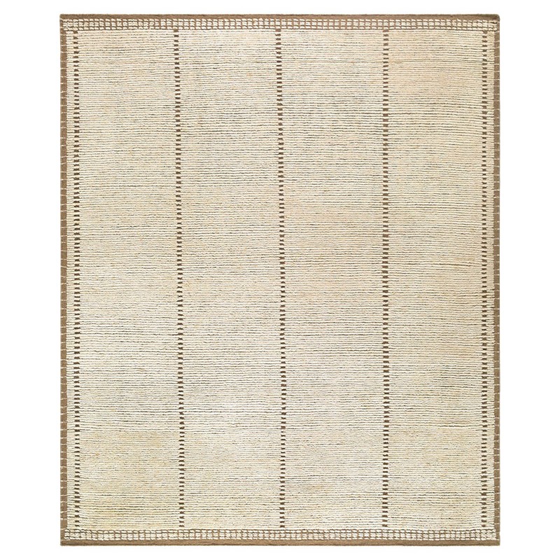 Janis Modern Classic Beige Wool Striped Hand Knotted Patterned Rug - 2'x3'