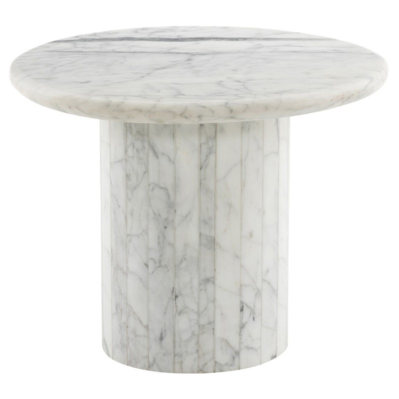 Ryker Modern Classic White Marble Round Pedestal End Table