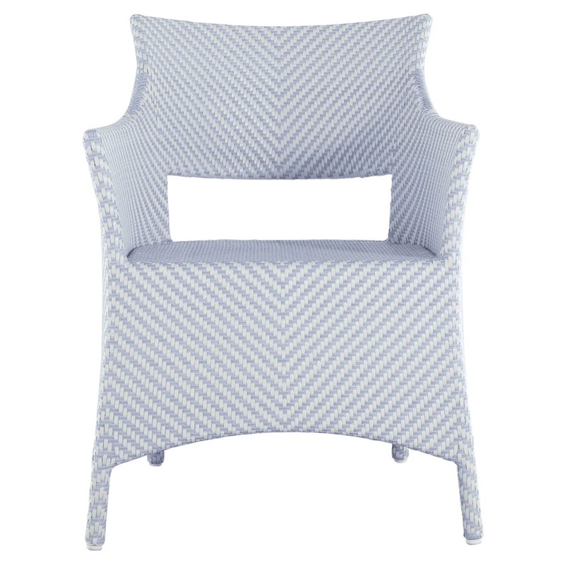 Bari Coastal Beach Blue Wicker Chevron Outdoor Arm Chair