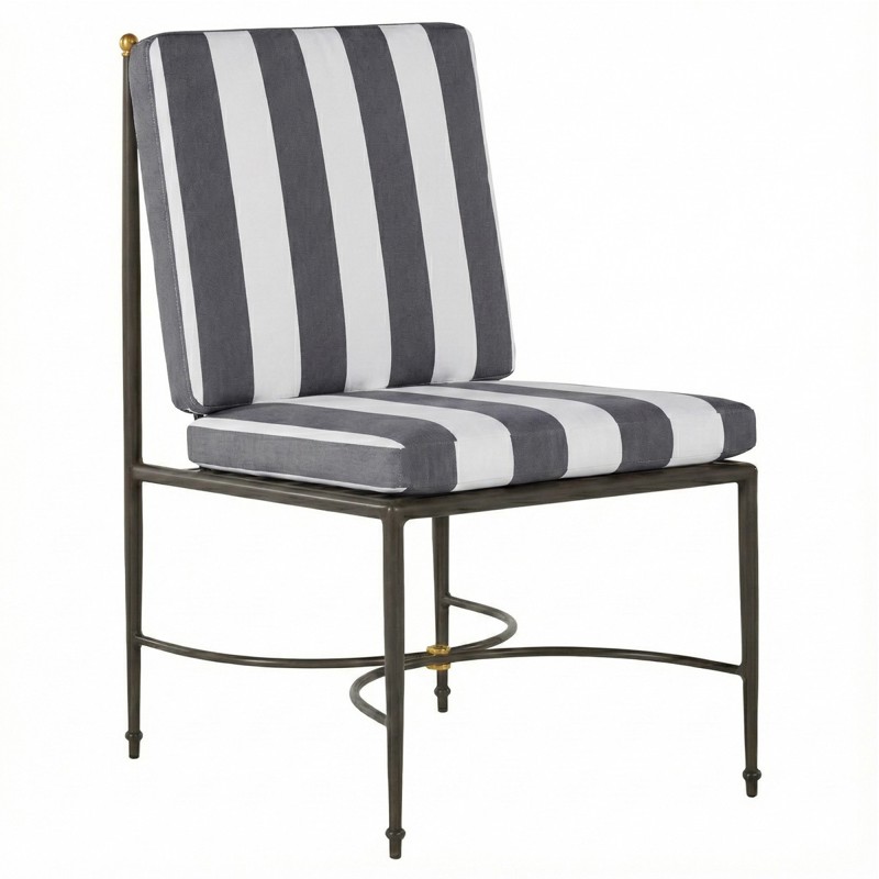 Roma Grey Striped Sunbrella Slate Grey Aluminum Outdoor Dining Chair by Summer Classics