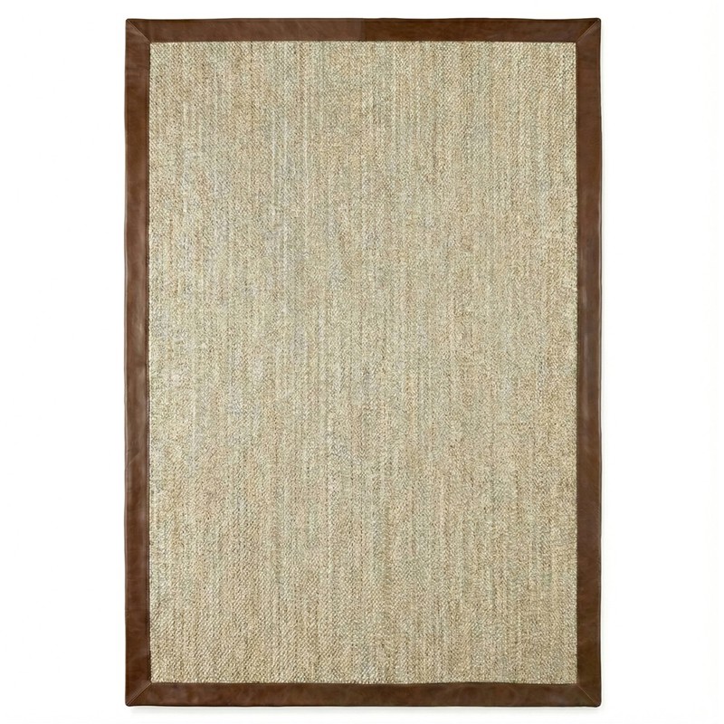 Fibreworks Arlo Coastal Nutmeg Leather Border White Bethel Braided Jute Rug - 6'x9'
