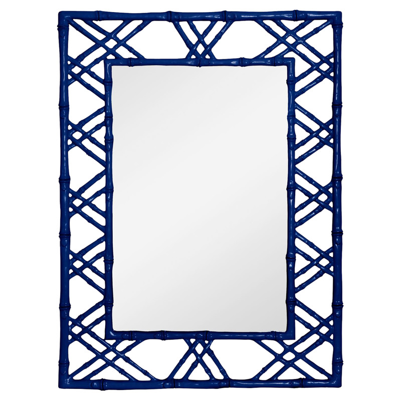 Claire Global Deep Sea Blue Lacquer Bamboo Woven Wall Mirror