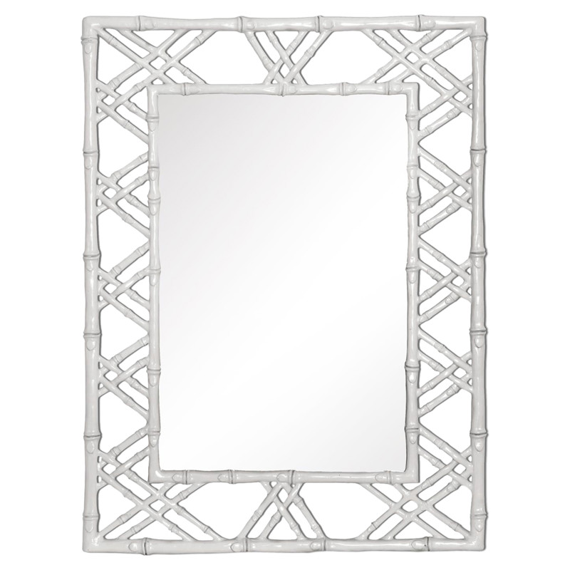 Claire Global Eggshell White Lacquer Bamboo Woven Wall Mirror