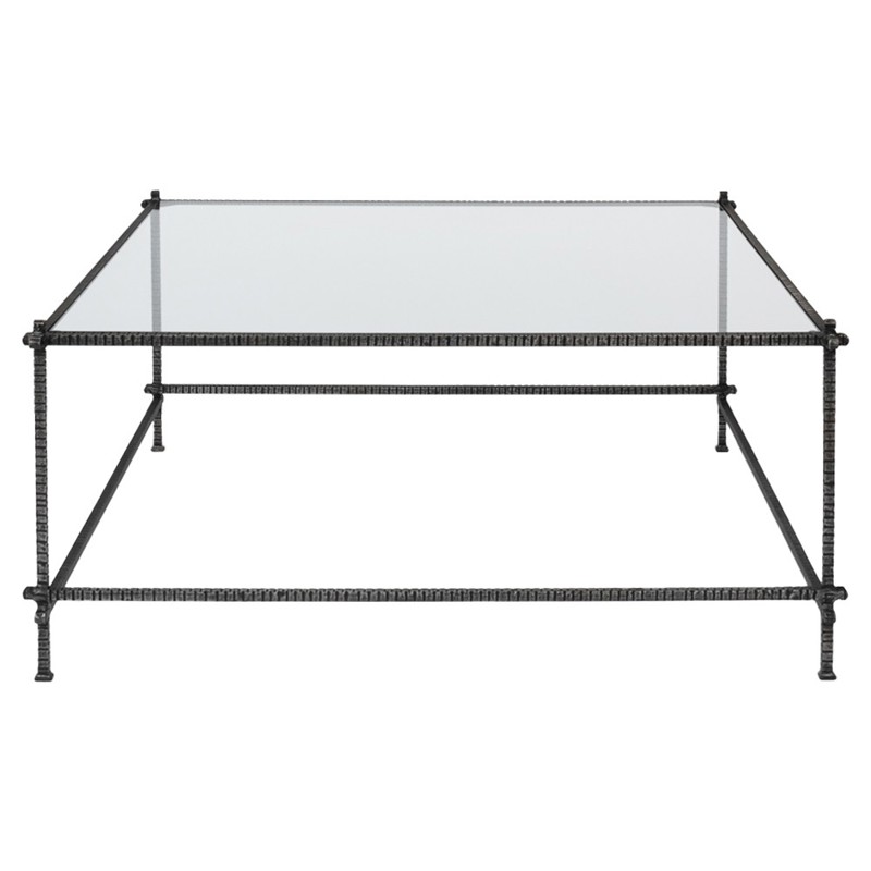 Augustus Modern Classic Tempered Glass Grey Iron Rectangular Coffee Table