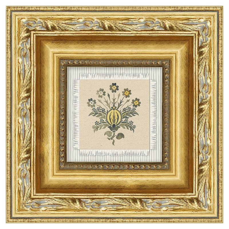 Soleia Updated Traditional Green Floral Gold Frame Illustration - 14x14