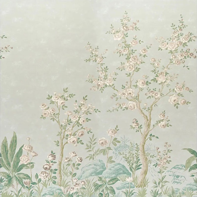 Schumacher Charlotte's Garden Celadone Floral Wallpaper Panel Set