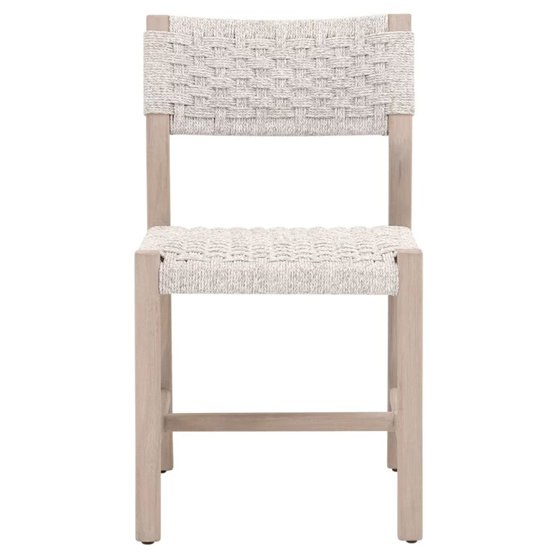 Makayla Coastal White Woven Rope Washed Teak Outdoor Dining Chair - Set of 2