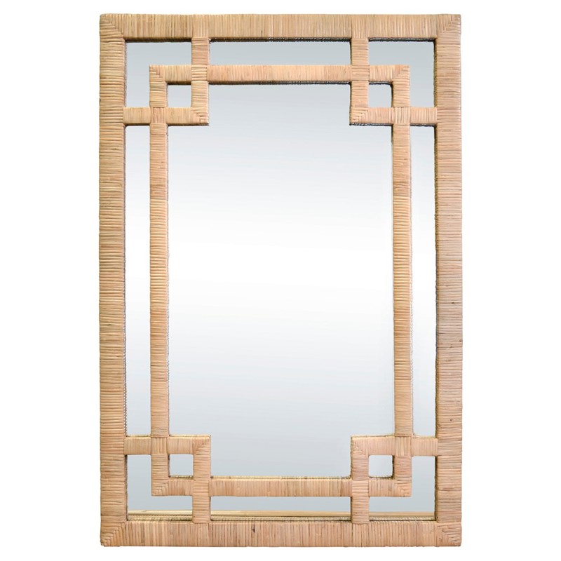 Worlds Away Geneva Coastal Greek Key Natural Rattan Wall Mirror
