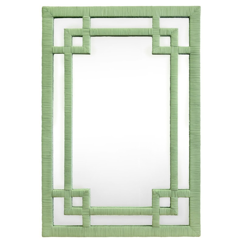 Worlds Away Geneva Coastal Greek Key Sage Rattan Wall Mirror