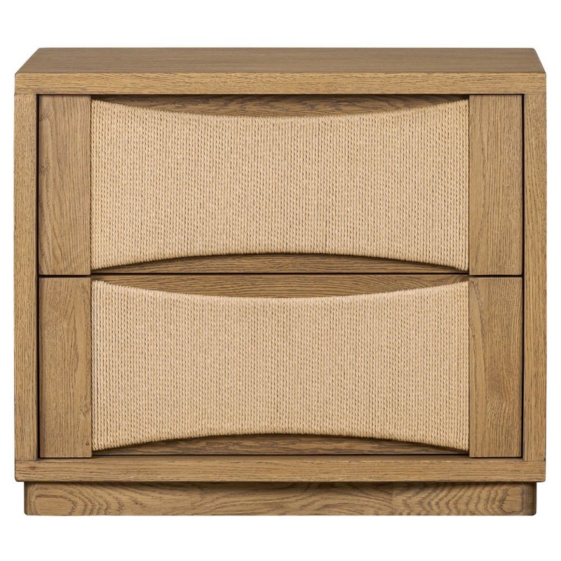 Wilmina Coastal Beach Natural Woven Rush Brown Oak Nightstand