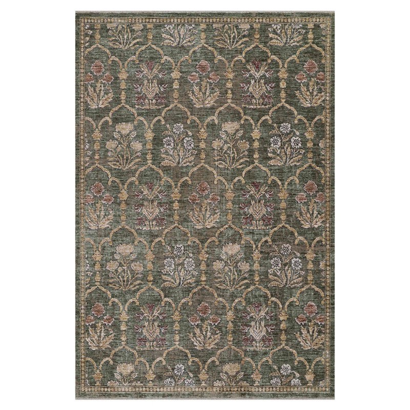 Frescia Updated Traditional Green Floral Lattice Patterened Rug - 9'2"x12'5"