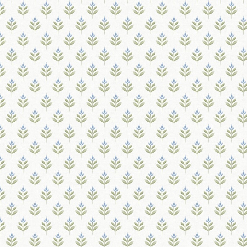 Laurel Traditional Moss Green Floral Stamp Wallpaper