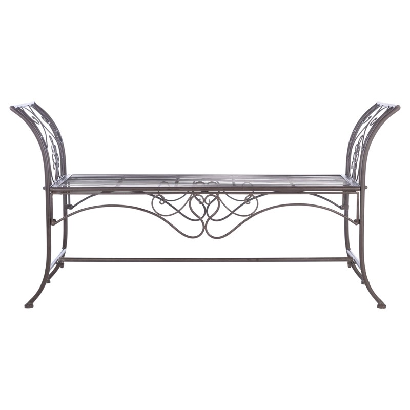 Arieth French Country Antique Brown Iron Outdoor Garden Bench