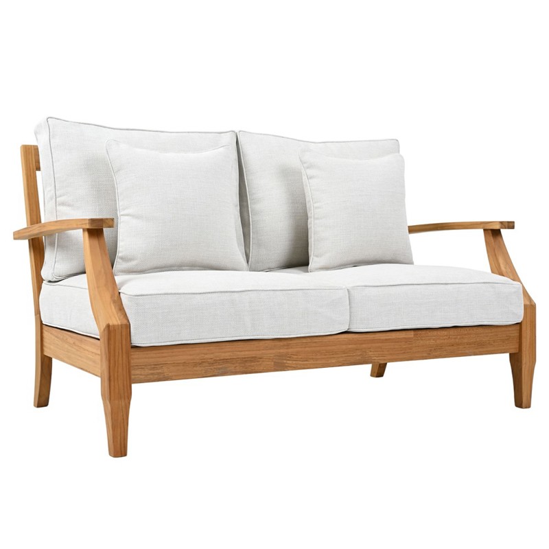 Camila Coastal Beach Off White Cushion Natural Teak Outdoor Loveseat